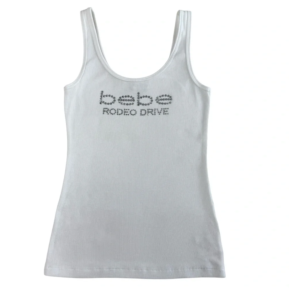 Bebe Logo Rodeo Drive White Tank Top Size M - Picture 4 of 14